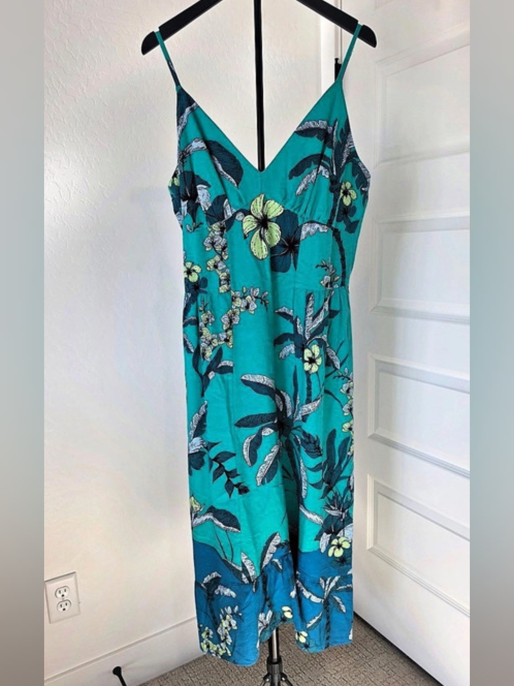 NWT Donna Morgan Tropical Floral Linen Blend Fit Flare Midi Dress Women's Sz 12